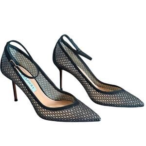 Aquazzura Asha 85 Black Suede-Trimmed Mesh Pump Stiletto Heel NEW EU 37 US 7